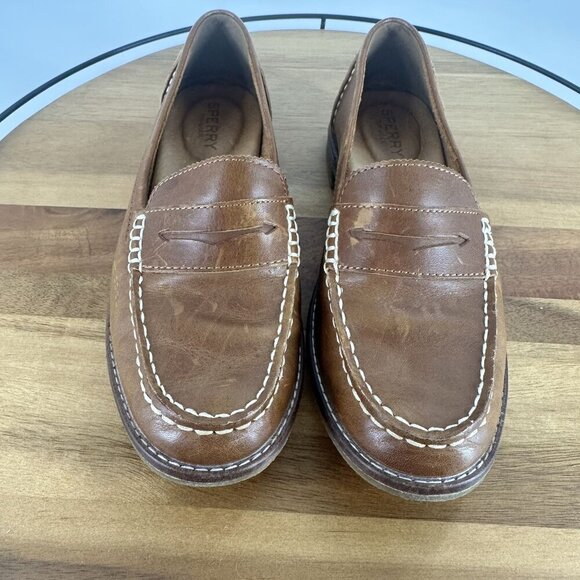 Sperry Womens Brown Leather Loafer Shoes Size 7M Classic Moc Toe Slip-On Casual - Picture 9 of 11
